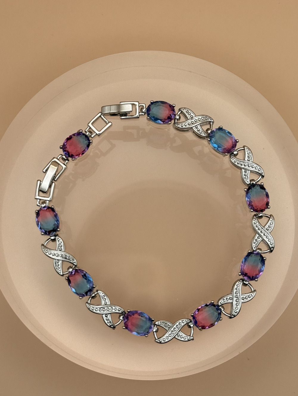candy+clover elite bicolor crystal statement bracelet 18k white gold plated